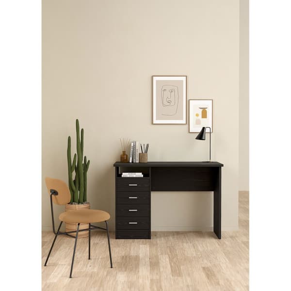 FunctionPlus skrivebord 4 skuffer, 1 hylle sort ask dekor.