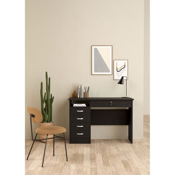 FunctionPlus skrivebord 5 skuffer, 1 hylle sort ask dekor.