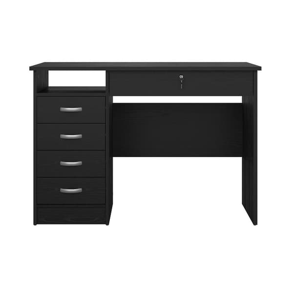 FunctionPlus skrivebord 5 skuffer, 1 hylle sort ask dekor.