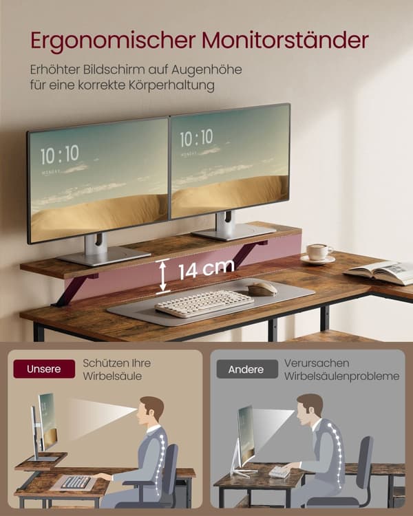 L-formad skrivbord-med 2 lådor-135 × 105 cm