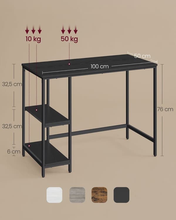 Bureau - 2 hyllyä - Ebbenzwart -teräsrunko