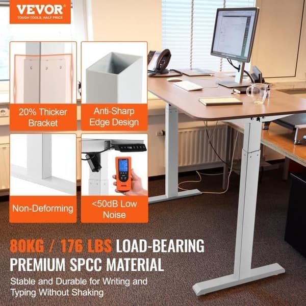 Ståbordsram-VEVOR-Justerbar höjd 70-117 cm-Längd 95-158 cm-för hem, kontor, endast ram-vit