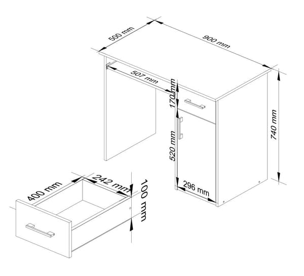 Skrivebord PIN HVID / HVID LYS