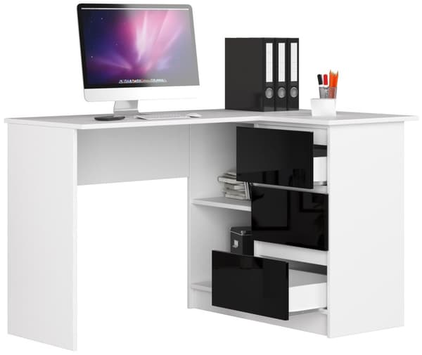 HÖGERSIDIGT B16 124 cm MED 3 LÅDOR VIT / SVART BLANK