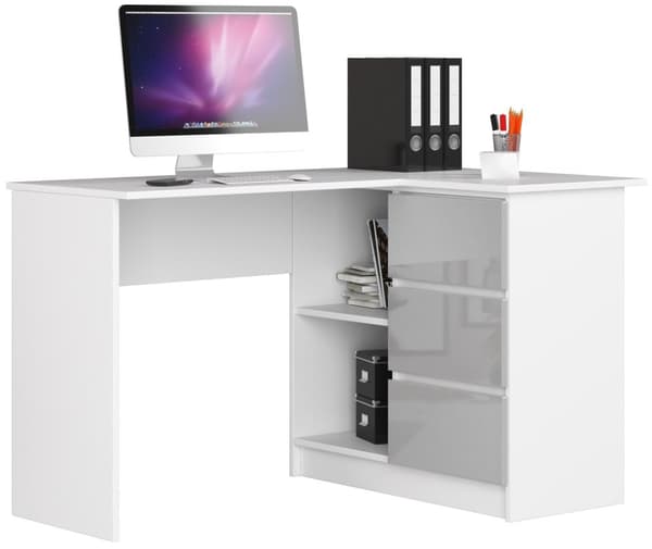 HÖGERSIDIGT B16 124 cm MED 3 LÅDOR VIT / METALLISK BLANK