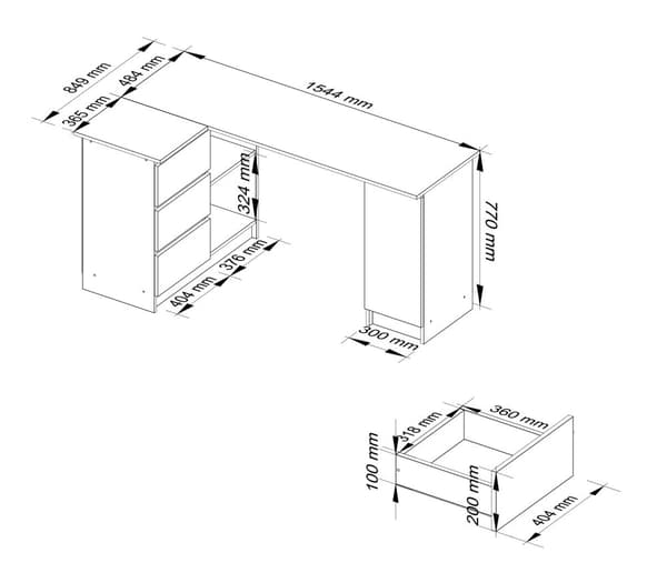 KULMAKIRJASTO B20 155 cm VASEN METALLIHOHTO