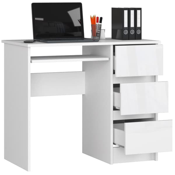 KONTORSKRIVEBORD A-6 90 cm HØJRE HVIDT / HVID GLANS