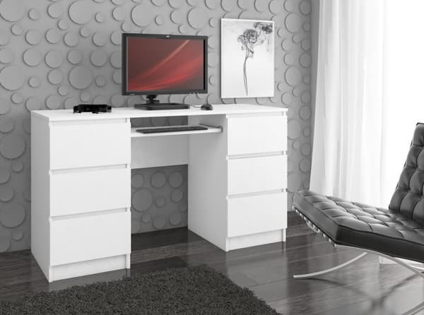 DATORBORD A-11 135 cm 6 LÅDOR VIT