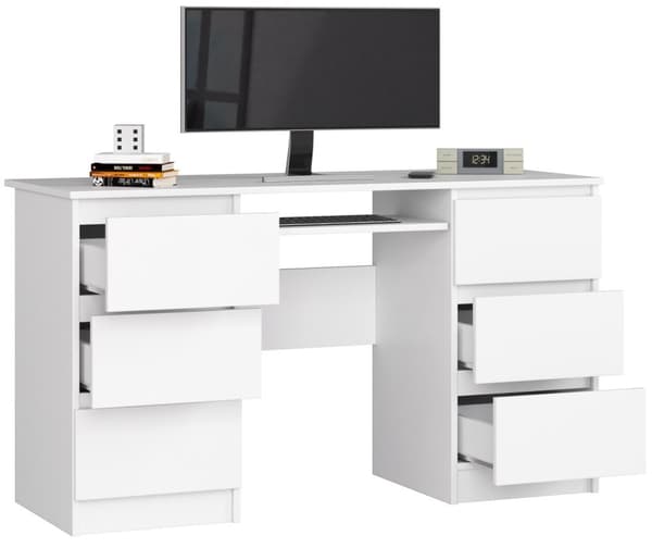 DATORBORD A-11 135 cm 6 LÅDOR VIT