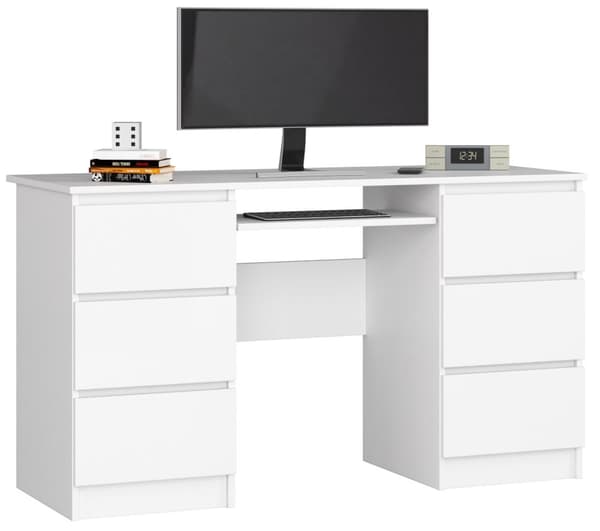 KONTORSKRIVEBORD A-11 135 cm 6 SKUFFE HVID