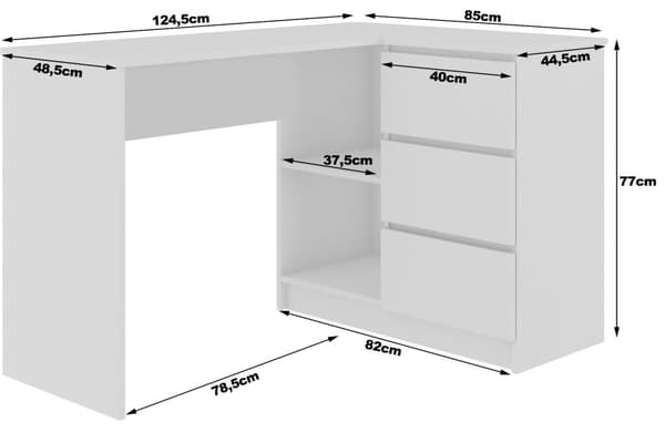 KULMATAULU B16 124 cm OIKEA 3 LAATIKKOA VALKOINEN / SONOMA
