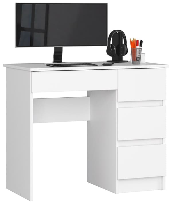 KONTORSKRIVEBORD A-7 90 cm HØJRE HVID