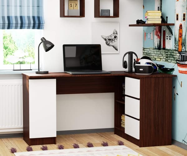 HÖGERSIDIGT VINKELBORD B20 CLP WENGE / VIT