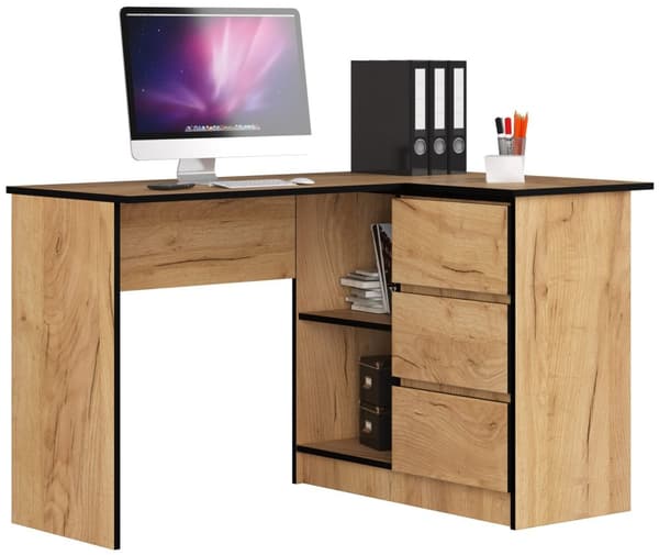 Hjørneskrivebord B16 124 cm Højre 3 Skuffer Dæmpet Craft