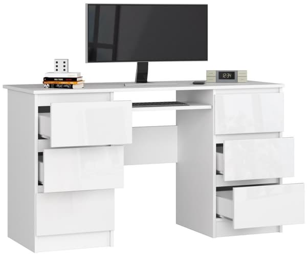 DATORBORD A-11 135 cm 6 LÅDOR VIT / VIT BLANK