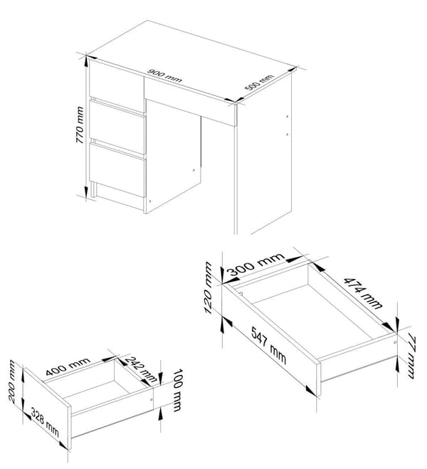 SKRIVEBORD A-7 CLP DÆRM SONOMA VENSTRE