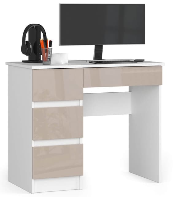 Computerbord A-7 90 cm venstre - hvid-cappuccino højglans