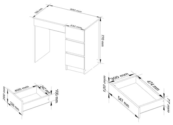 Tietokonepöytä A-7 90 cm oikea - valkoinen-harmaa grafiitti