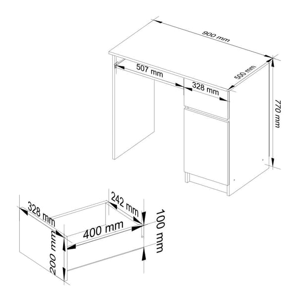 Computerbord 90 cm Piksel højre - egetræ craft-hvid