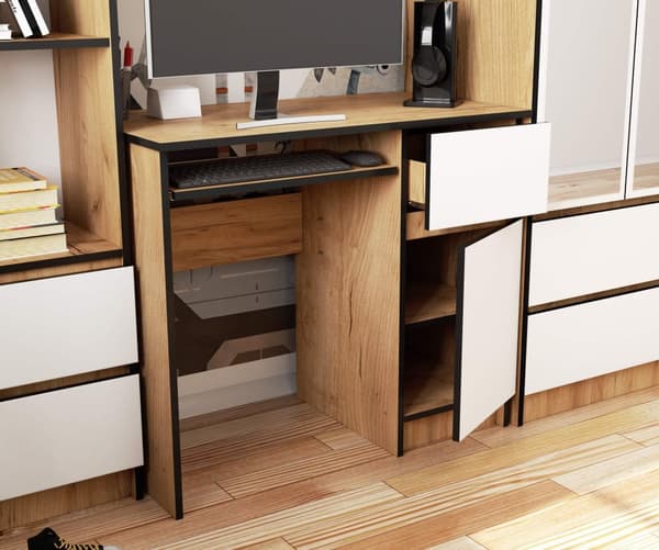 Computerbord 90 cm Piksel højre - egetræ craft-hvid