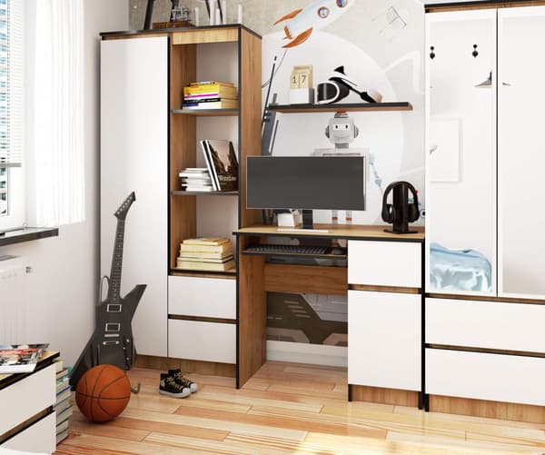 Computerbord 90 cm Piksel højre - egetræ craft-hvid