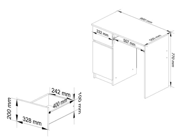 Tietokonepöytä 90 cm Piksel vasen - tammi
