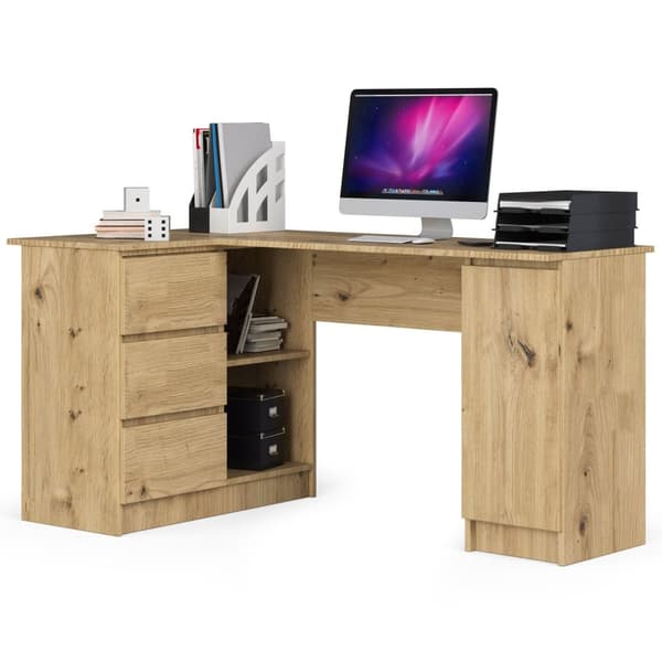 Hjørneskrivebord B20 155 cm venstre - artisan eg - 3 skuffer