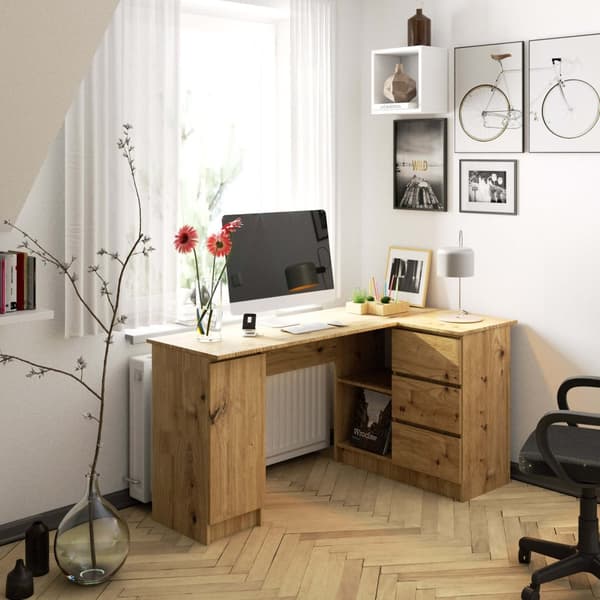 Hörnskrivbord B20 155 cm höger - artisan ek - 3 lådor