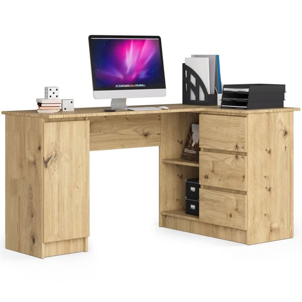 Hjørneskrivebord B20 155 cm højre - artisan eg - 3 skuffer