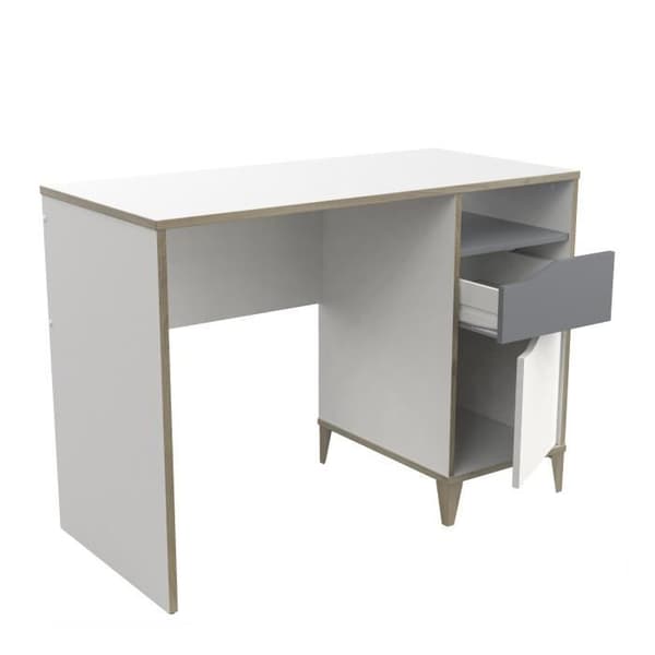 Skrivbord - GENIUS - 1 dörr - Vit och grått - 106,6 x 50 x 76,4 cm