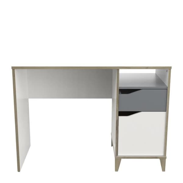 Skrivbord - GENIUS - 1 dörr - Vit och grått - 106,6 x 50 x 76,4 cm