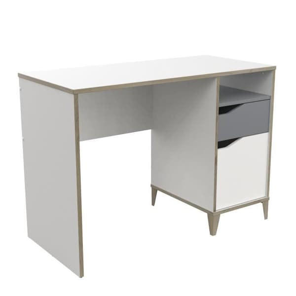 Skrivbord - GENIUS - 1 dörr - Vit och grått - 106,6 x 50 x 76,4 cm