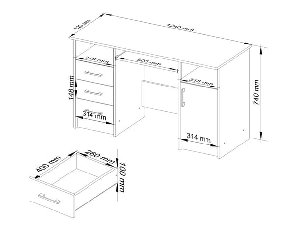 Skrivbord ANA VIT / METALLISK GLANS