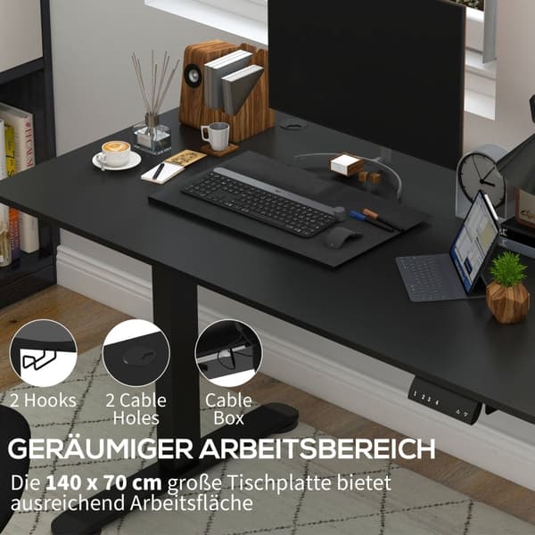 Rootz elektrisk stående skrivebord - Højdejusterbart skrivebord - Sit Stand-skrivebord - Ergonomisk arbejdsstation - 140 cm x 70 cm x 72-116 cm