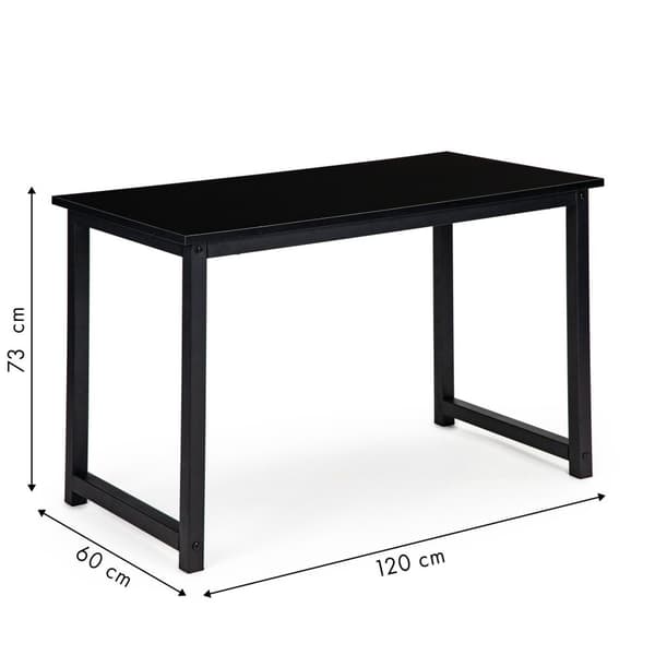 Modern svart laminerad skrivbord med metallben, 120x60x73 cm