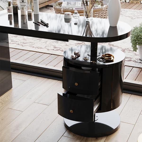 Lara skrivbord, 120cm med 2 lådor, Högblank svart, Vicco