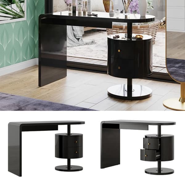 Lara skrivbord, 120cm med 2 lådor, Högblank svart, Vicco