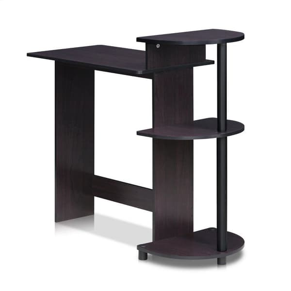 Furinno skrivbord - 11181 - Kompakt datorbord med hyllor, mörk valnöt, trä, en storlek
