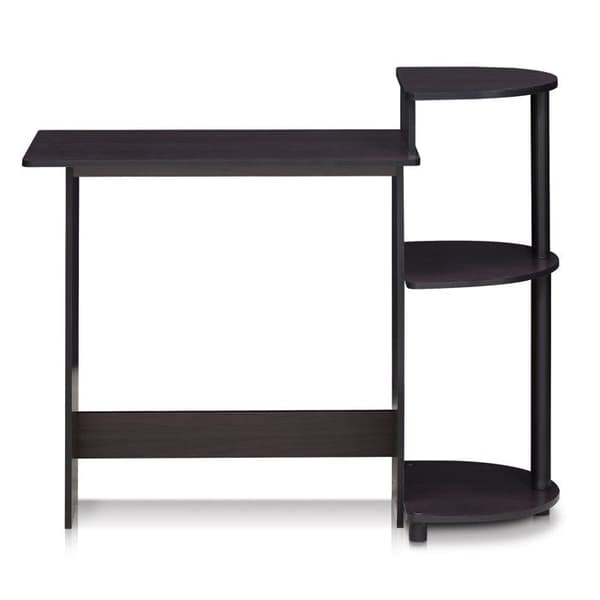 Furinno skrivbord - 11181 - Kompakt datorbord med hyllor, mörk valnöt, trä, en storlek