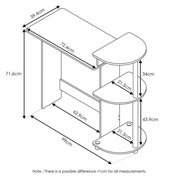 Furinno skrivbord - 11181 - Kompakt datorbord med hyllor, mörk valnöt, trä, en storlek