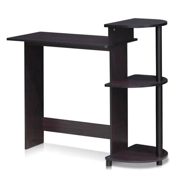 Furinno skrivbord - 11181 - Kompakt datorbord med hyllor, mörk valnöt, trä, en storlek