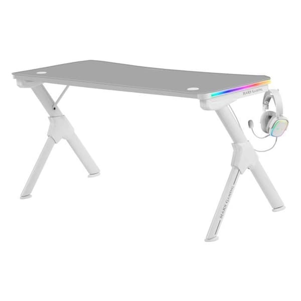 Mars Gaming MGD140RGB - Vit spelbord 140 cm ARGB - Nanotextilmatta - Hörlurshållare + drycker