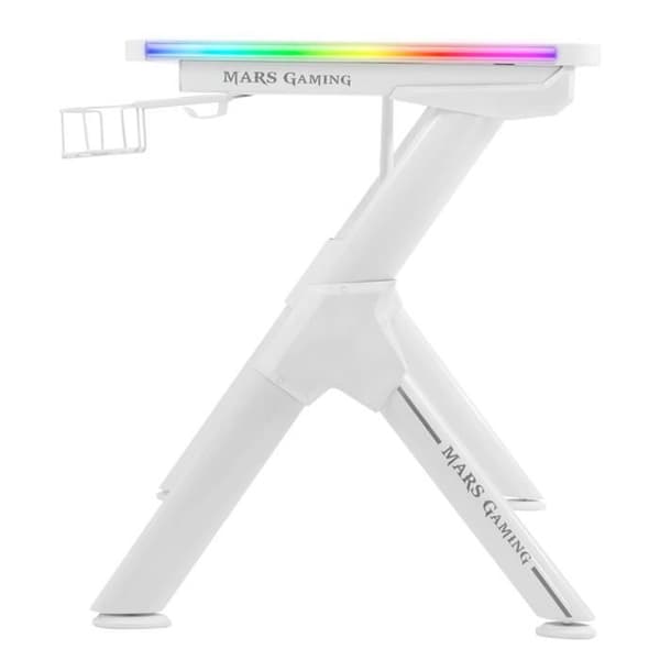 Mars Gaming MGD140RGB - Vit spelbord 140 cm ARGB - Nanotextilmatta - Hörlurshållare + drycker