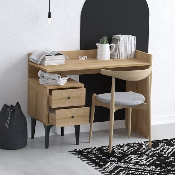 Bureau avec rangement 2 tiroirs décor bois chêne L100 cm - PUUK