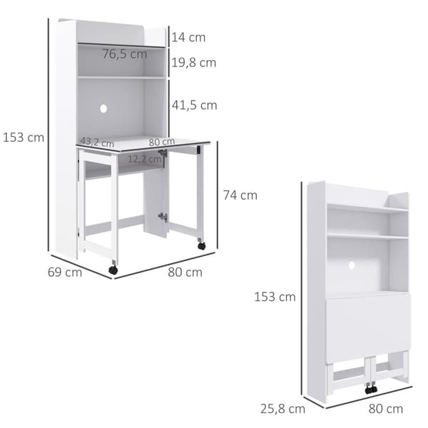 Rootz Computer Desk - Workspace Table - Compact Desk - Rumbesparende design - 80 cm x 69 cm x 153 cm