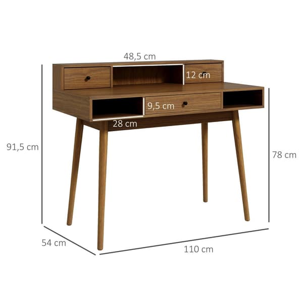 Rootz Desk Work Table - Computer Desk - Secretary Desk - Solid Wood Bens - Compact Design - 110 x 54 x 91,5 cm brun