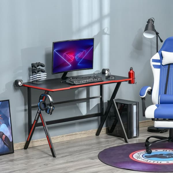 Rootz Racing Gaming Desk - Gamer Desk - Computer Desk - Hiilikuitu viimeistely - Header & kaiutinkiinnikkeet - 120 cm x 60cm x 76cm