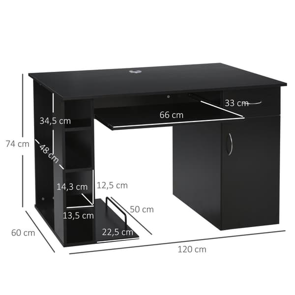 Rootz Computer Desk - Multifunktionel skrivebord - Arbejdsstation - rigelig opbevaring - MDF - 120 x 60 x 74 cm
