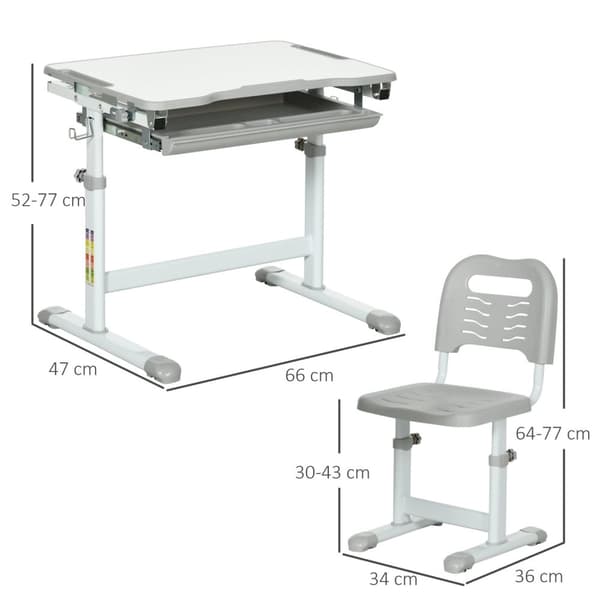Rootz Children's Desk Set - Kids Study Desk - Justerbar skrivbord - Främjar självständighet - 52-77H x 66L x 47W cm