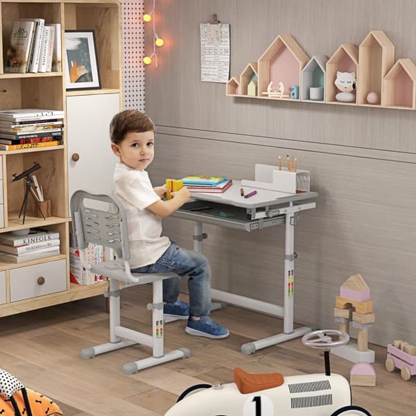 Rootz Children's Desk Set - Kids Study Desk - Justerbar skrivbord - Främjar självständighet - 52-77H x 66L x 47W cm